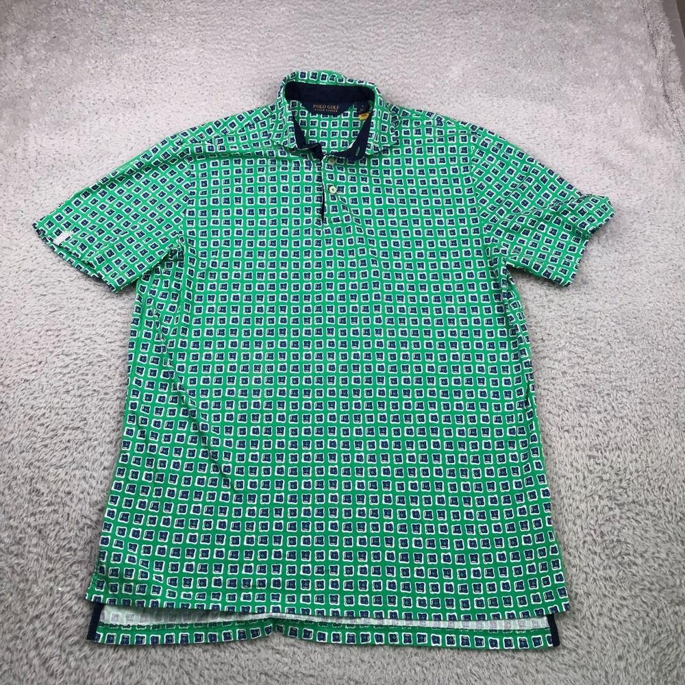 Polo Golf Ralph Lauren Shirt Mens M Green Square Print Performance Cotton